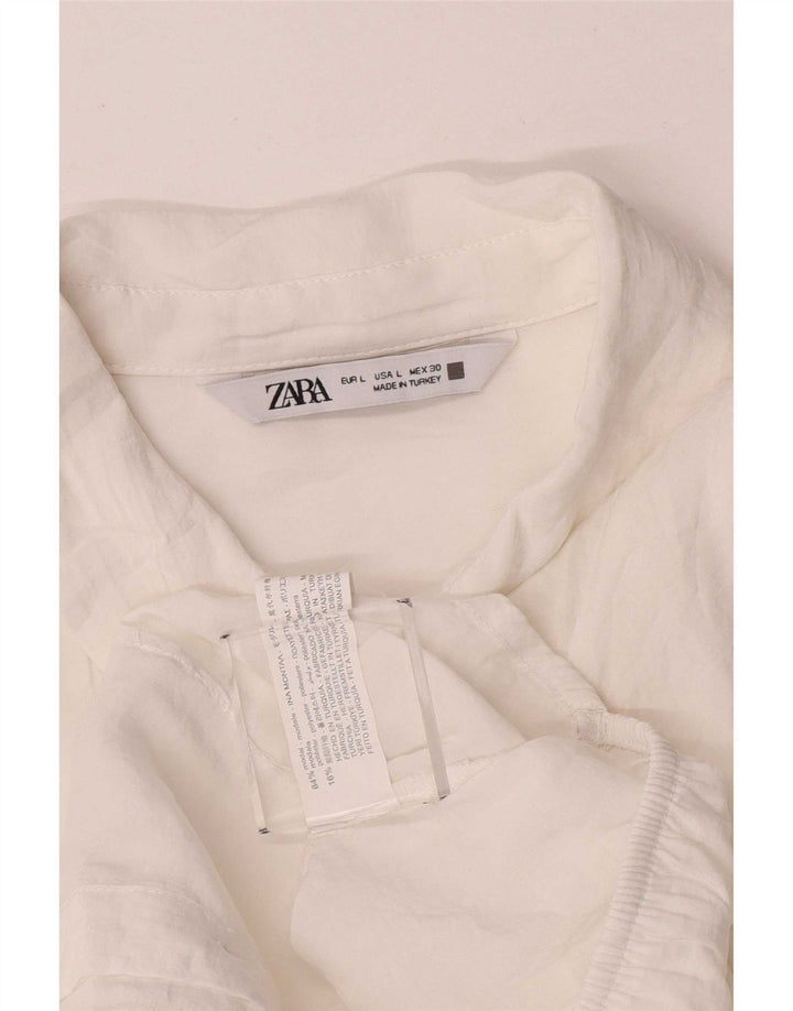 Zara Mujer Crop Wrap Shirt UK 46 Large Blanco Modal