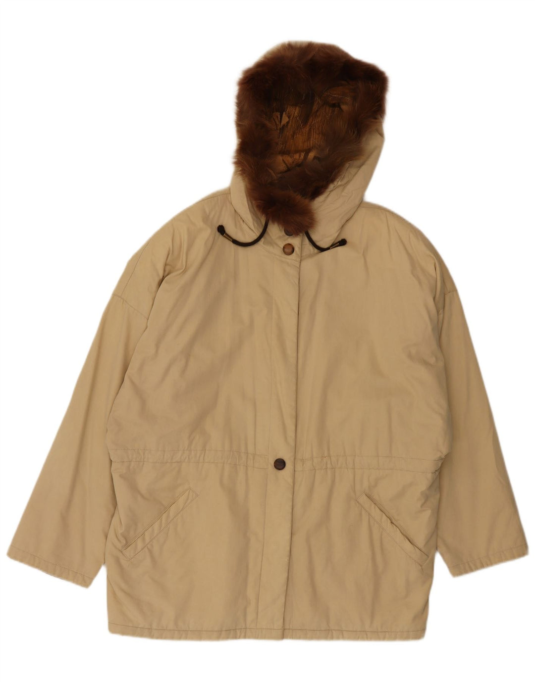 Vintage mujer con capucha Parka chaqueta Reino Unido 20 2XL Beige