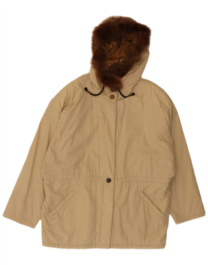 Vintage mujer con capucha Parka chaqueta Reino Unido 20 2XL Beige