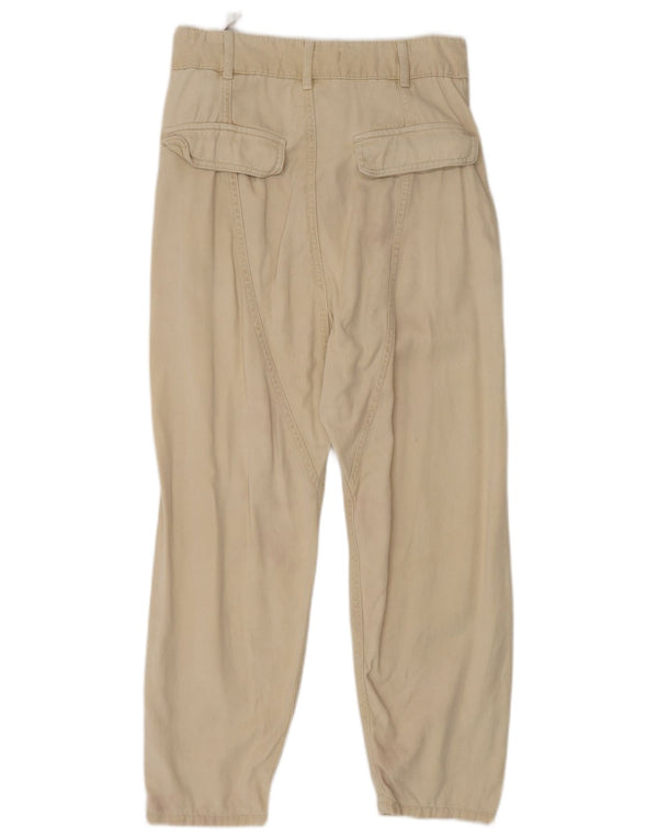 Zara Mujer Pantalones Cortos Tapered Pequeños W26 L24 Lino Beige