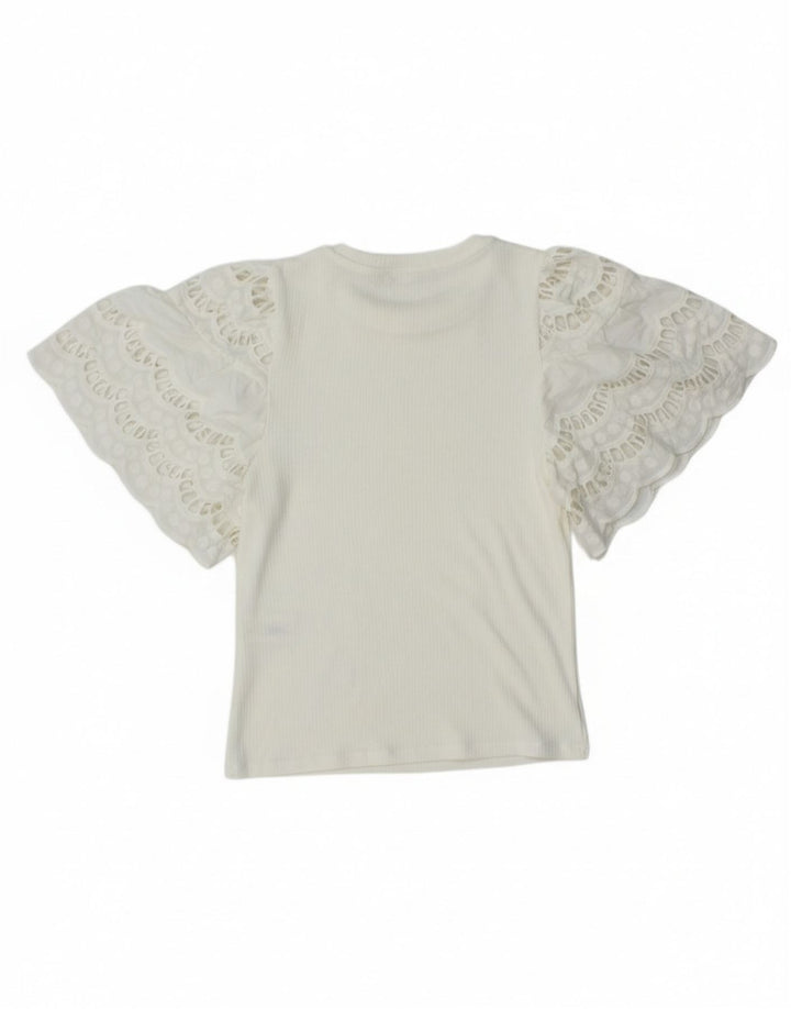 Zara Mujer Crop Batwing Blusa Top UK 8 Small White Viscosa