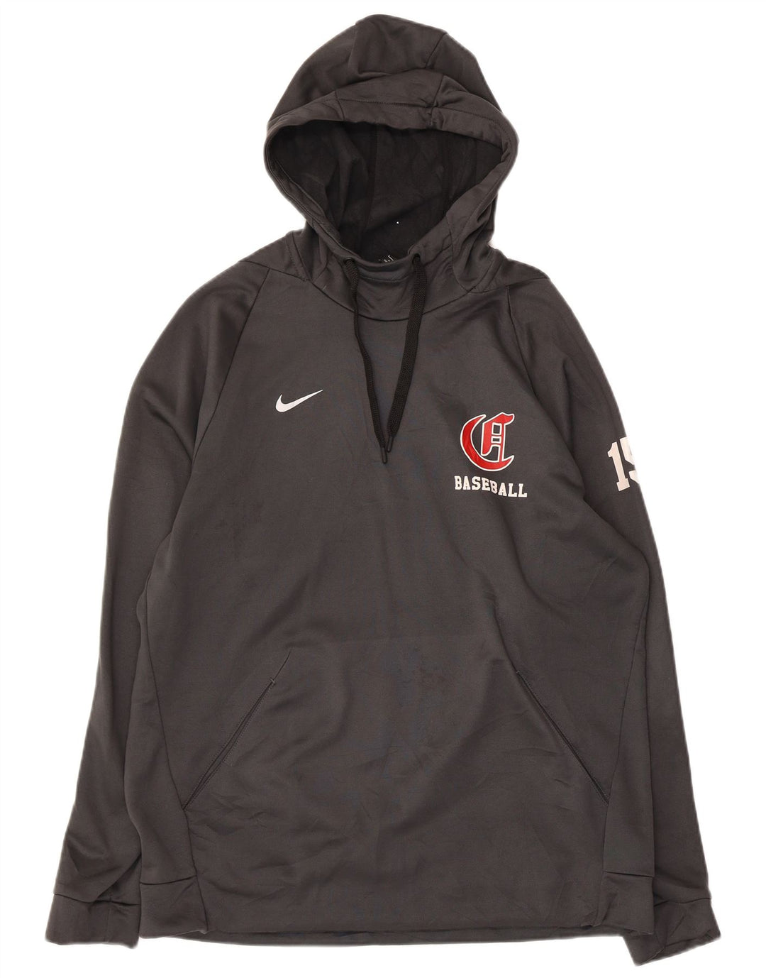 NIKE Jersey con capucha y gráfico de béisbol para hombre, poliéster gris grande