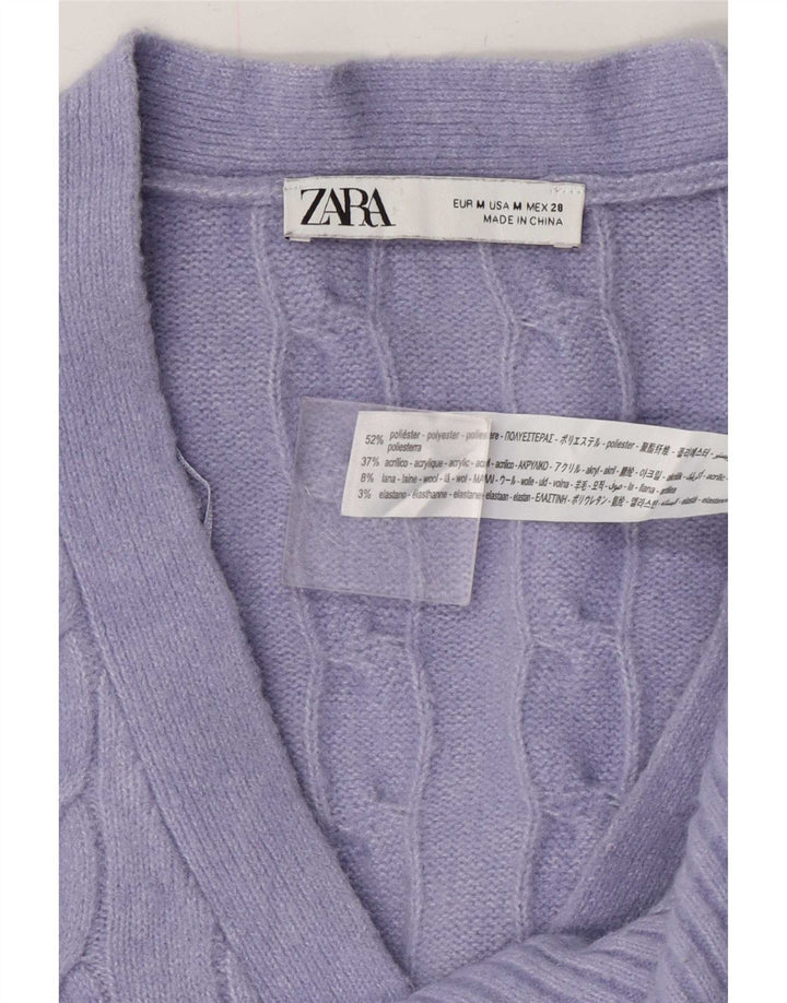 Zara Mujer Cárdigan Suéter UK 44 Medio Púrpura Poliéster