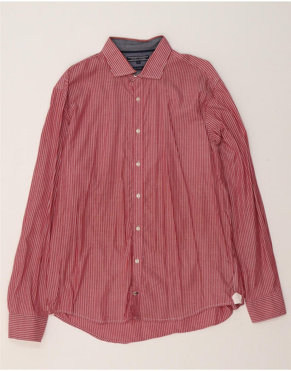 TOMMY HILFIGER Camisa New York Fit XL de algodón con rayas diplomáticas rojas para hombre