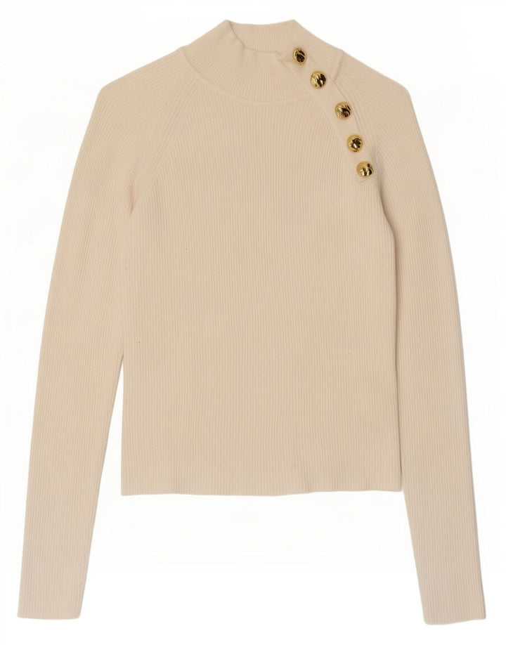 Zara Mujer Top Manga Larga UK 42 Medio Off White Viscosa