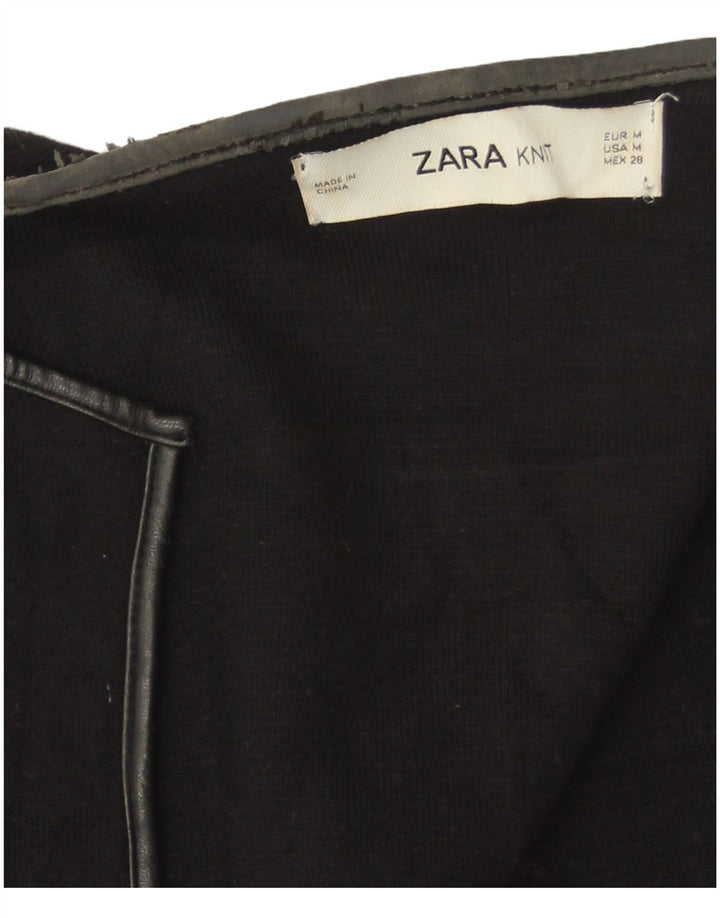 Zara Mujer Longline Open Cardigan Suéter UK 44 Mediano Negro