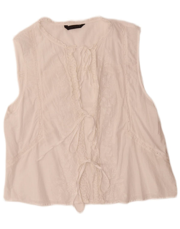 Zara Blusa Camisera Sin Mangas Mujer UK 40 XL Algodón Floral Blanco