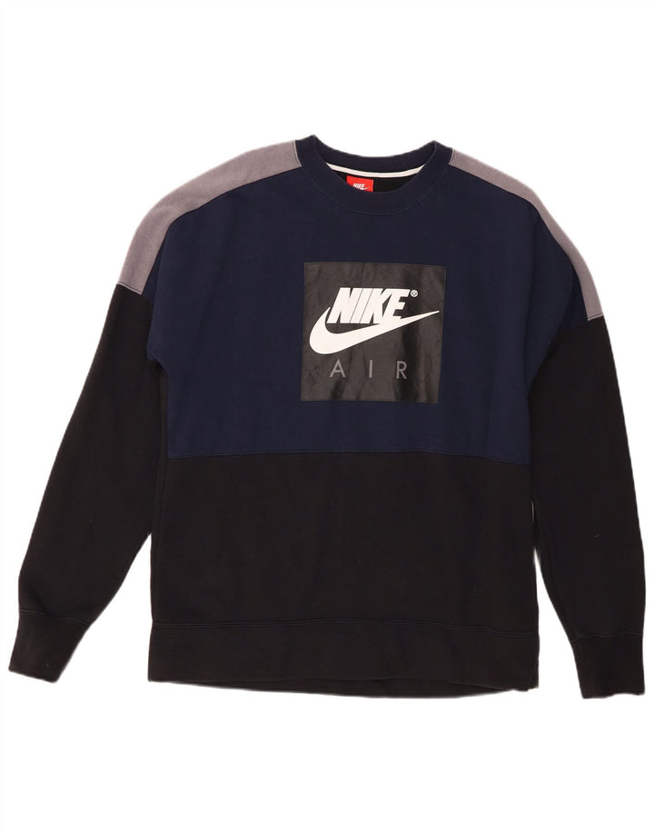 Nike Hombre Sudadera con gráfico tipo jersey de algodón color block en azul marino mediano