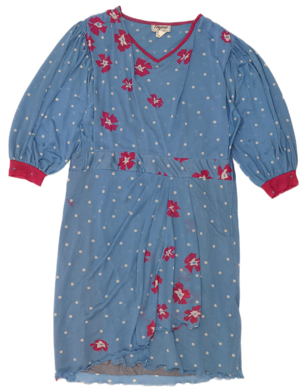VIRGINIE Vestido recto de manga 3/4 para mujer UK 40 Triacetato floral azul medio