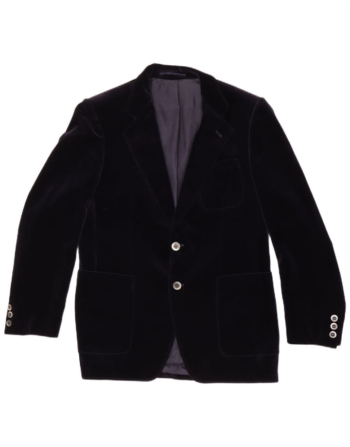 Vintage hombres 2 botones terciopelo Blazer chaqueta Reino Unido 38 medio azul marino algodón
