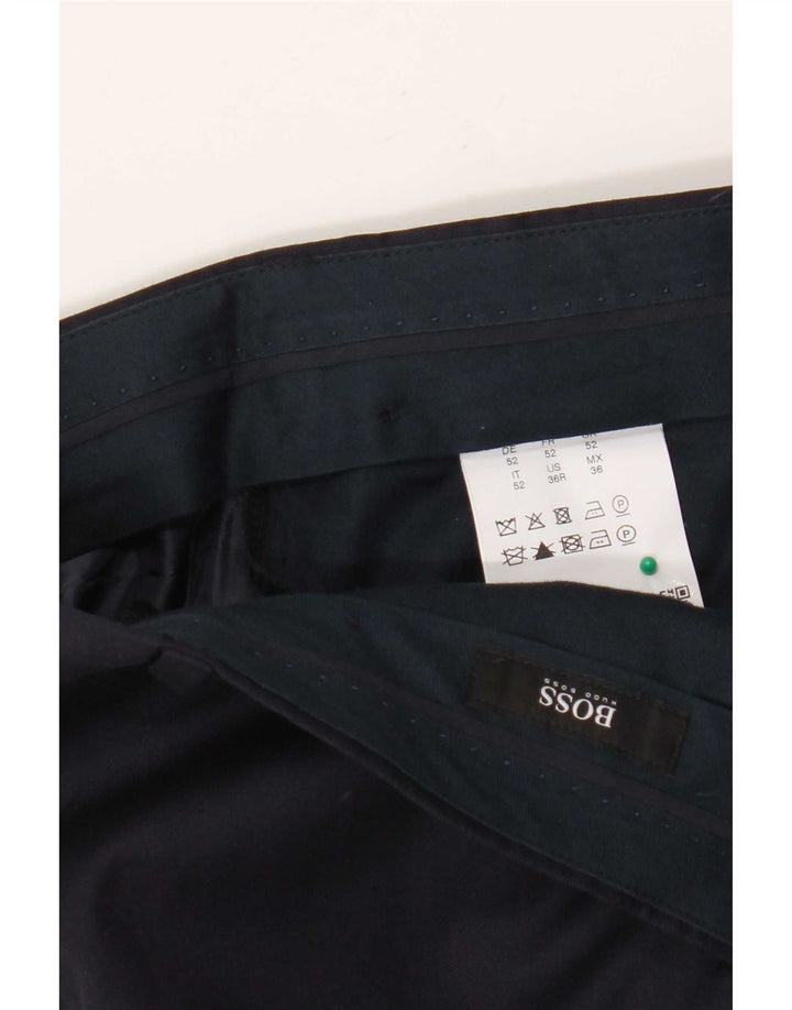 Hugo Boss Pantalón de traje slim para hombre W36 L30 Lana azul marino