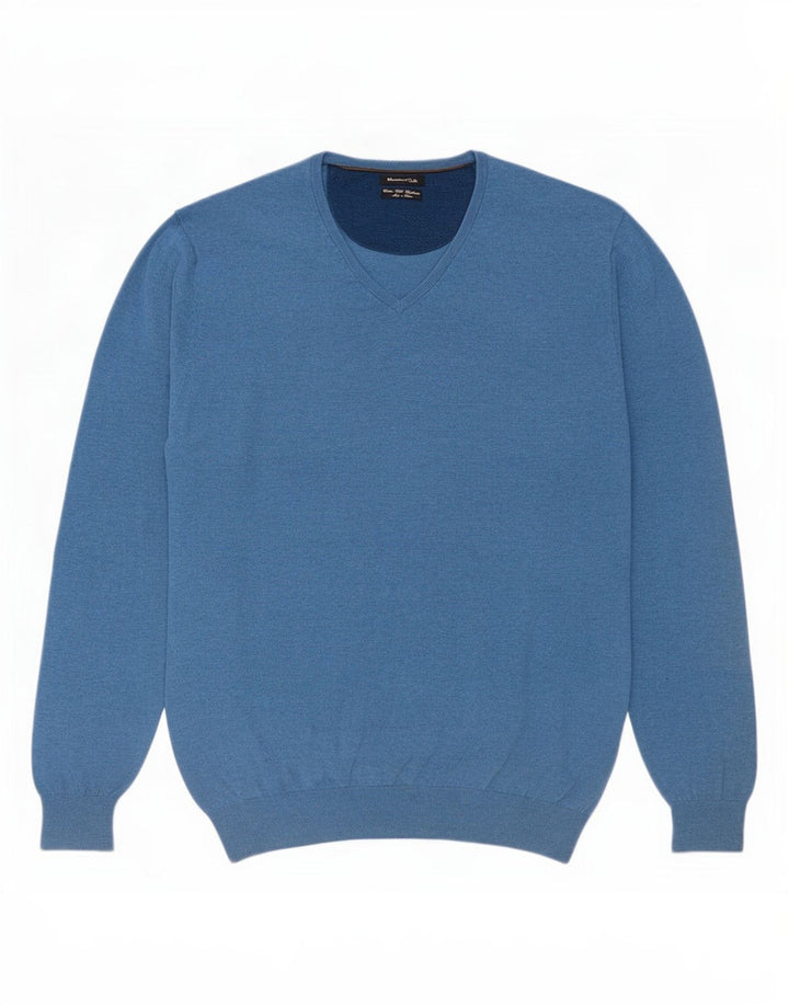 Massimo Dutti Jersey Hombre Cuello Pico XL Azul Algodón