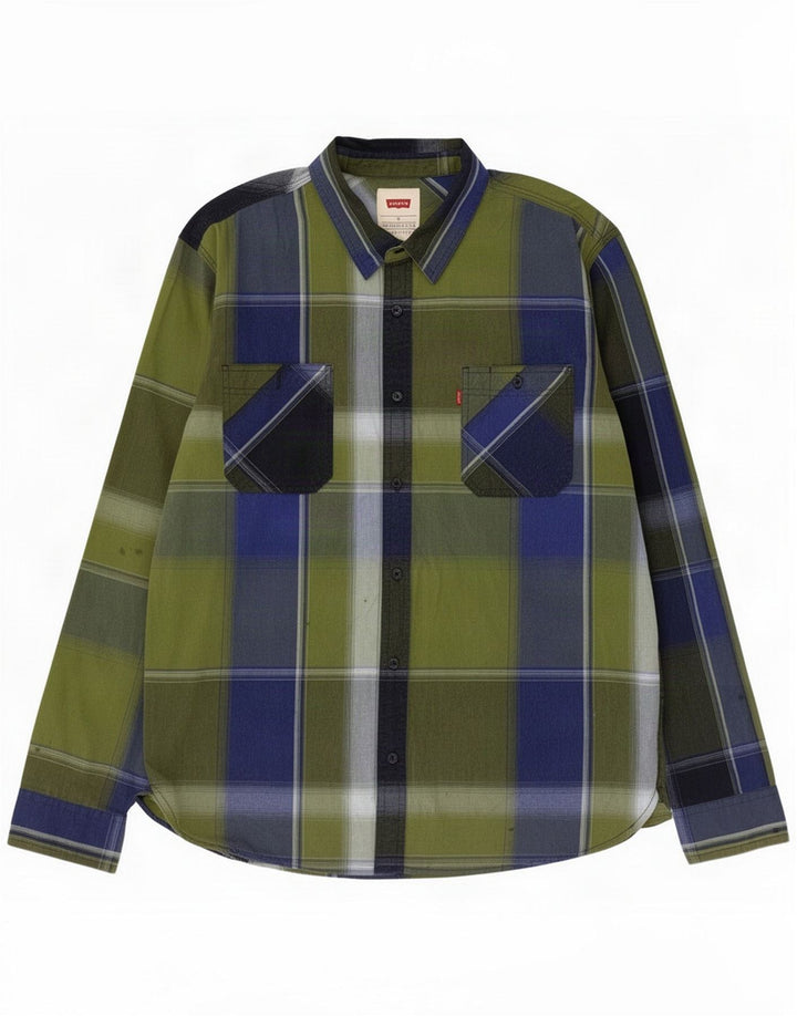 Camisa Levi's para hombre XL Algodón a cuadros verde