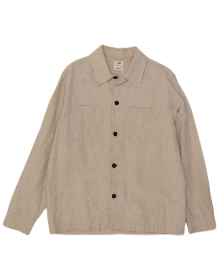 Camisa Marks & Spencer Hombre Lino Beige Medio