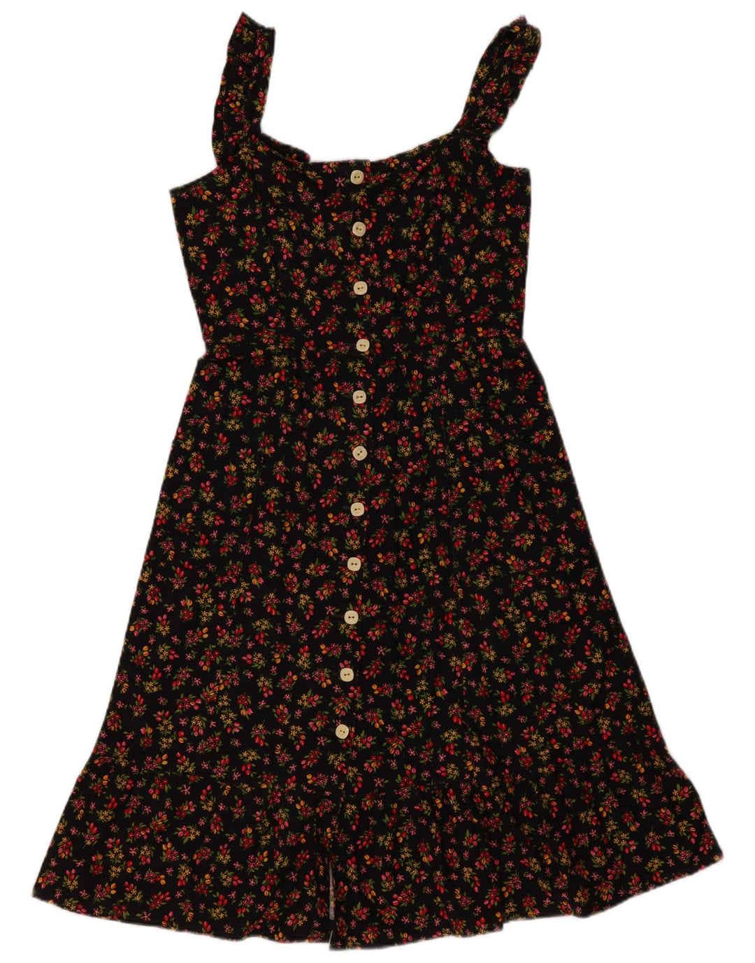 Vintage mujer Sundress Reino Unido 12 Medio Negro Floral