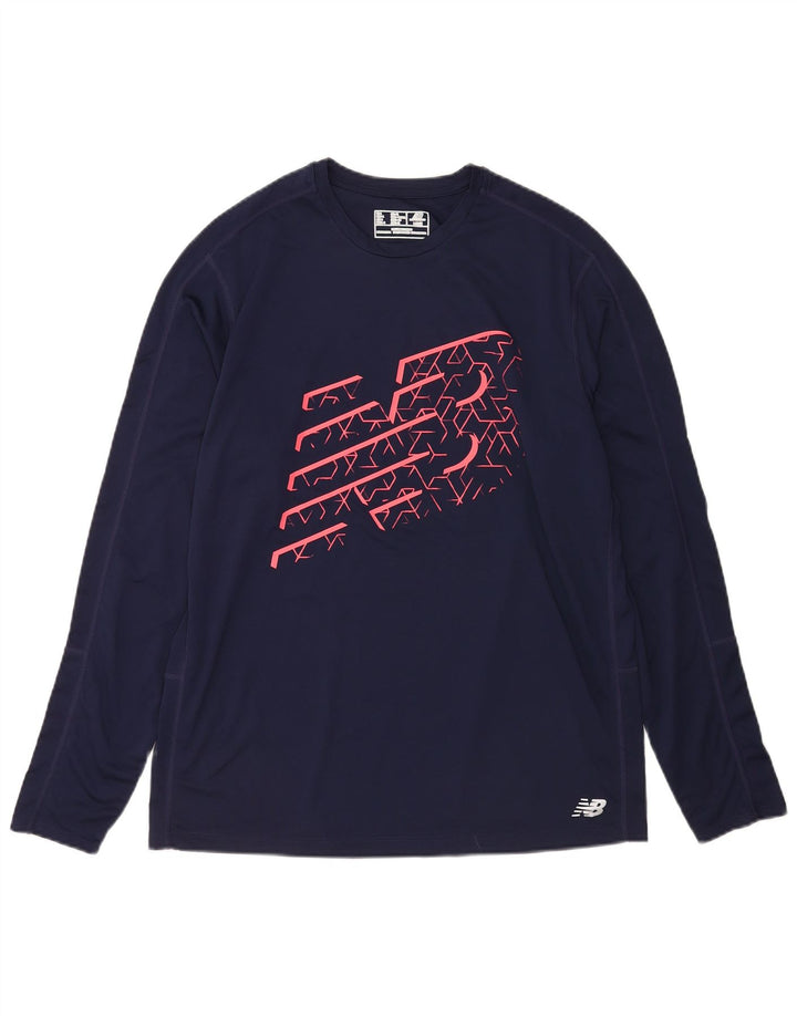 New Balance Hombre Gráfico Top Manga Larga Grande Poliéster Azul Marino