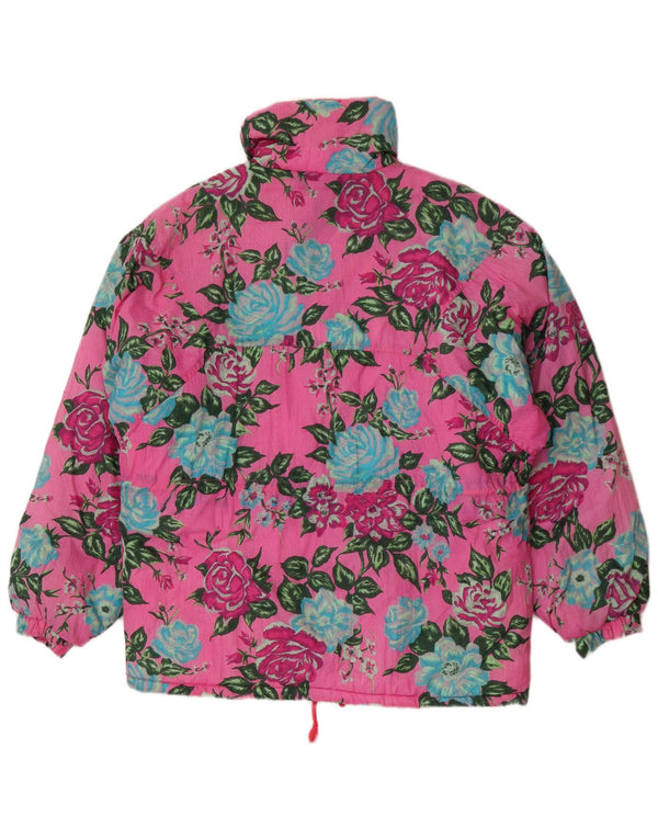 Cacao Chaqueta Acolchada Mujer IT 46 Grande Rosa Floral Poliamida Retro