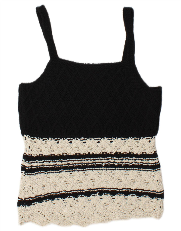 Zara Mujer Top Cami De Punto UK 40 Mediano Negro Colorblock Algodón