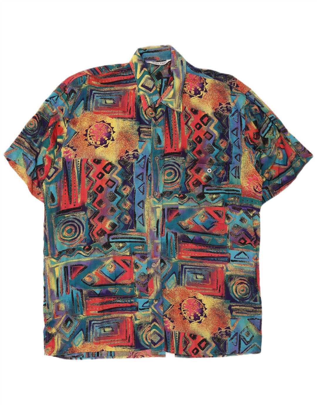 Vintage hombres camisa de manga corta grande multicolor geométrico