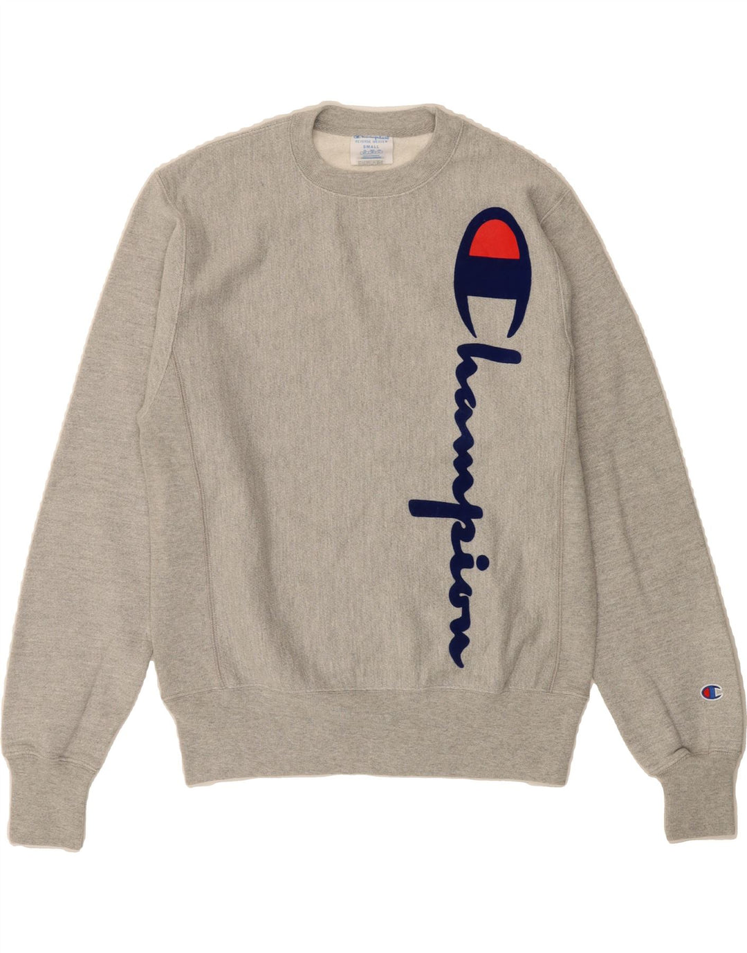 CHAMPION Mens Reverse Weave Graphic Sweatshirt Jumper Small Grey Cotton Vintage Champion and Second-Hand Champion from Messina Hembry 