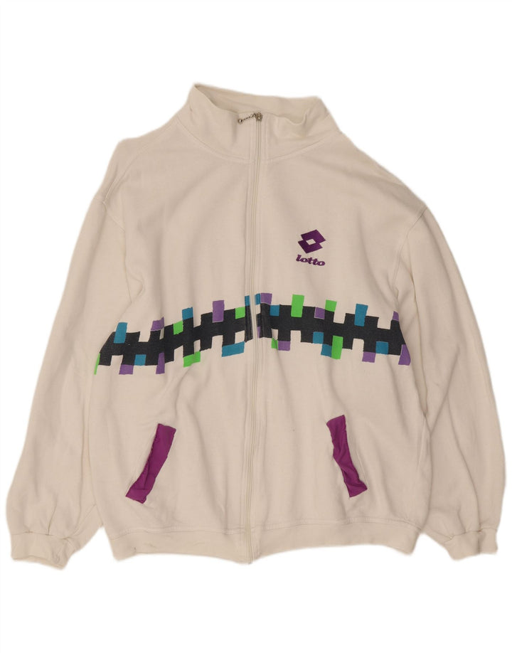 Lotto Hombre Chándal Top Chaqueta XL Blanco Algodón Geométrico