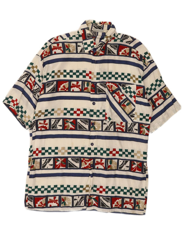 VINTAGE Camisa de manga corta para hombre Pequeño Blanco Geométrico