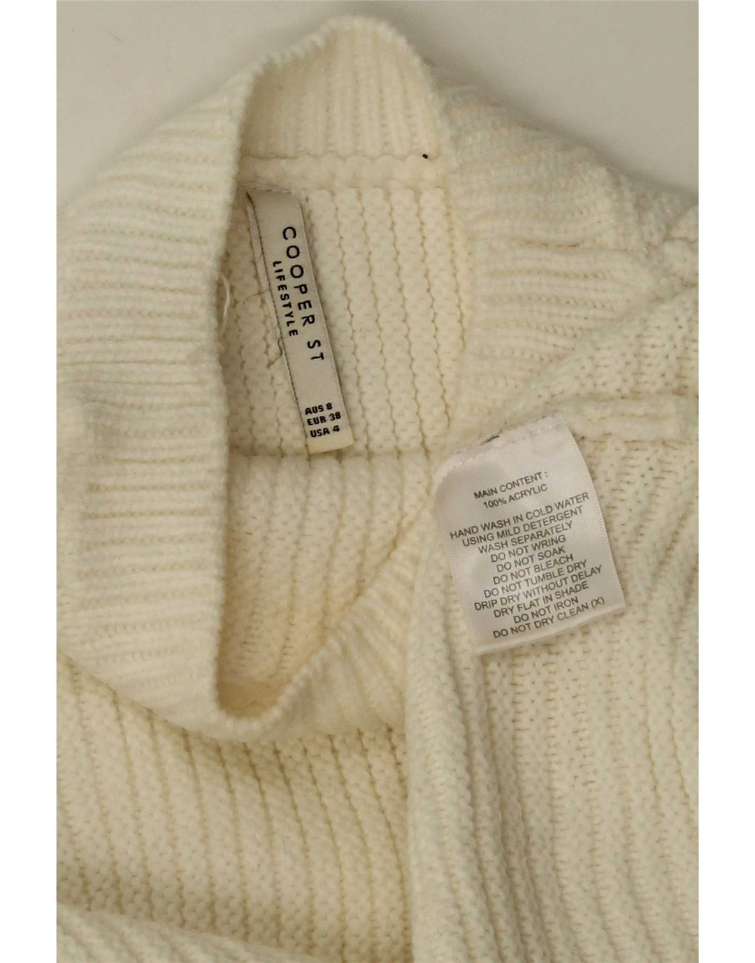 Cooper Suéter tipo jersey con cuello alto y manga 3/4 para mujer UK 8 Small White