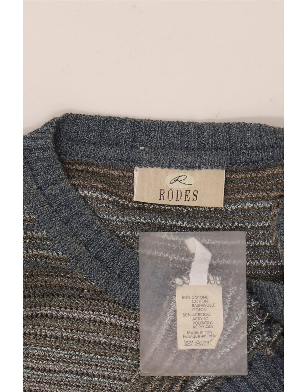 RODES Jersey de cuello redondo para hombre, talla 2XL, algodón a rayas multicolor