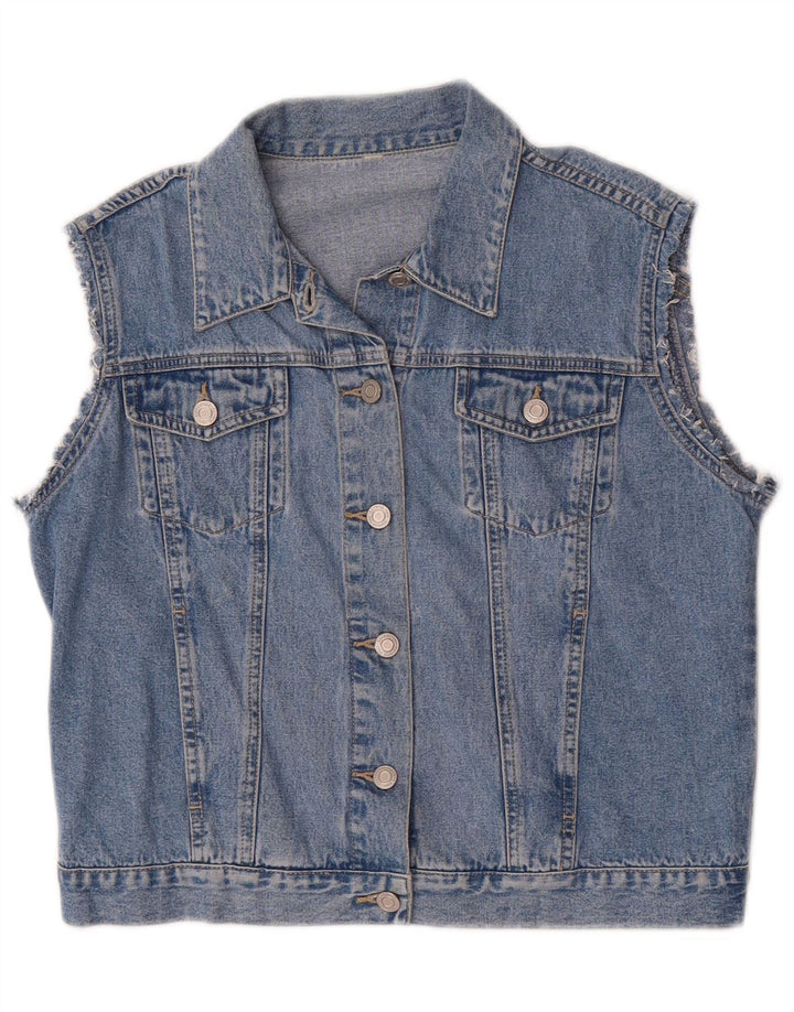 VINTAGE Womens Crop Denim Gilet UK 14 Medium Blue