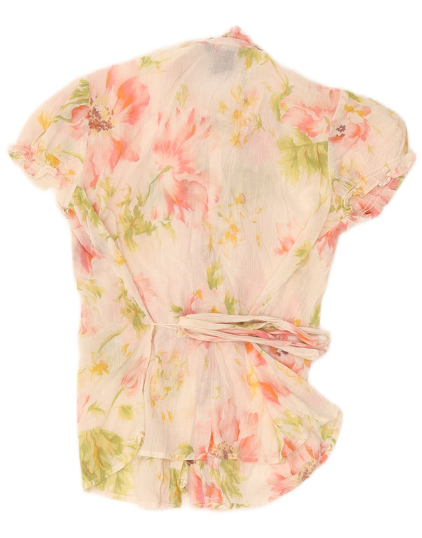 Ralph Lauren Blusa de manga corta para mujer US 14 XL Blanco Floral