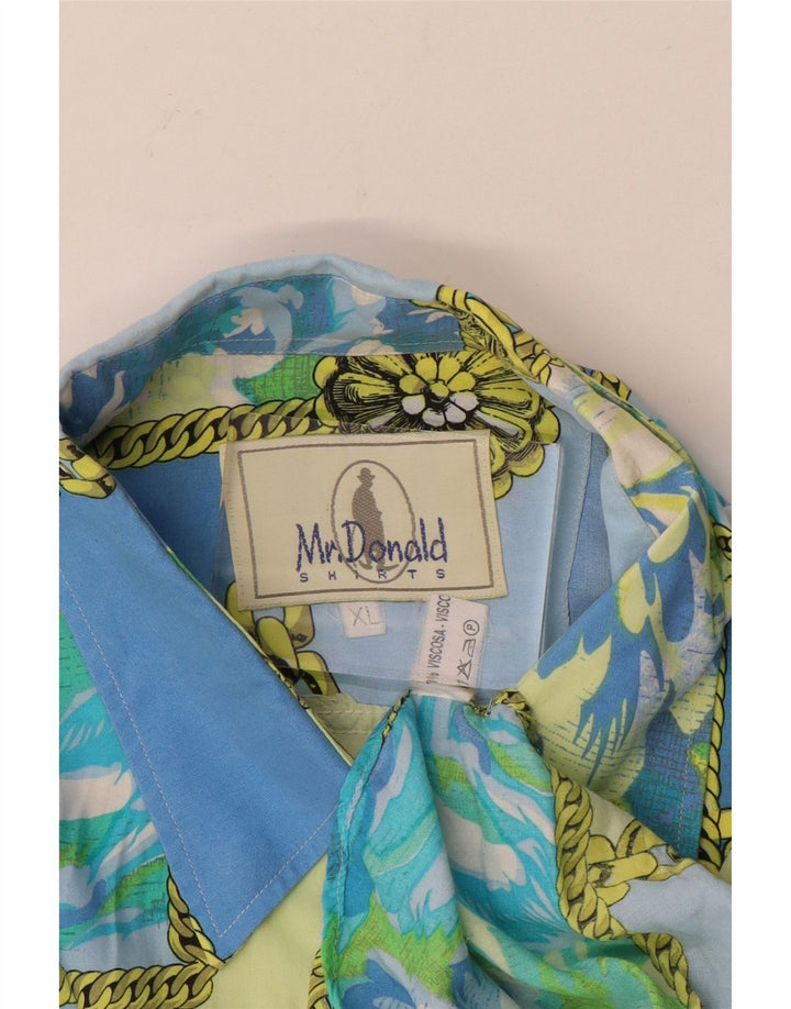 Camisa Vintage Hombre XL Viscosa Patchwork Azul