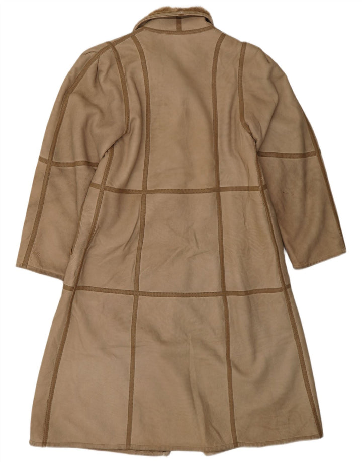 VINTAGE Mujer Shearling Abrigo Reino Unido 10 Pequeño Beige