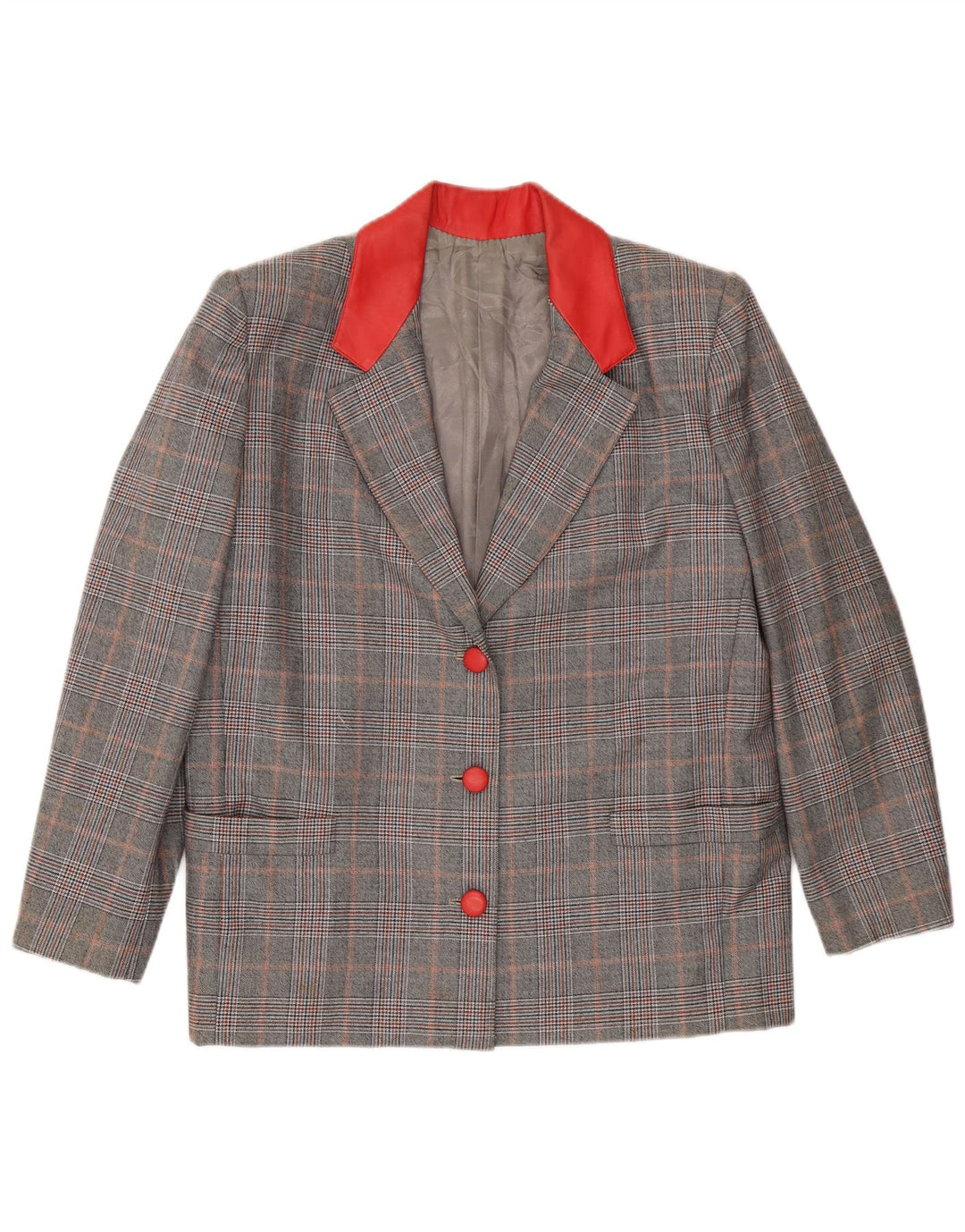 VINTAGE chaqueta blazer de 3 botones para mujer Reino Unido 16 cheque gris grande