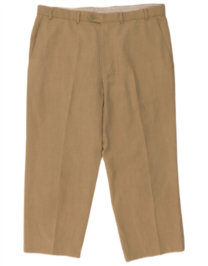 Marks & Spencer Pantalón de traje recto para hombre W38 L26 Poliéster beige