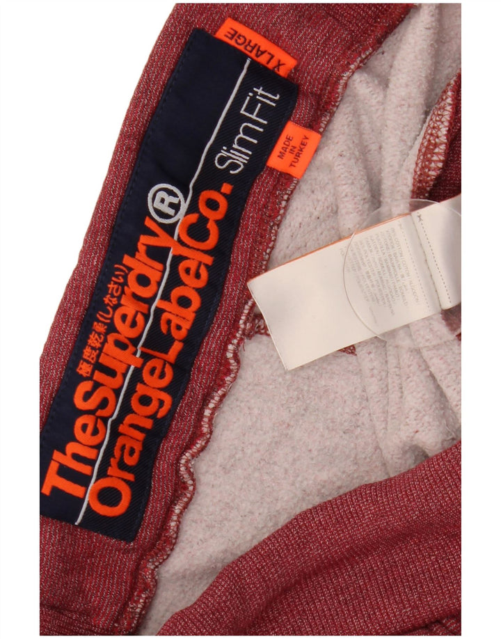 SUPERDRY Hombre Slim Fit Pantalones De Chándal Joggers XL Borgoña Algodón