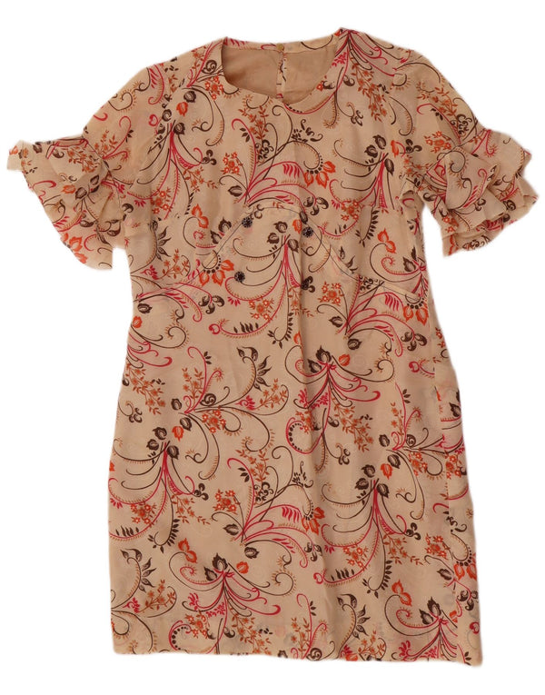 Vintage mujer vaina vestido Reino Unido 14 medio beige floral