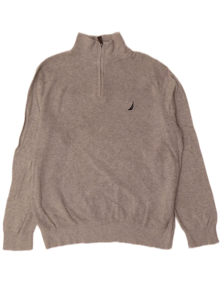 Nautica Jersey con cuello y cremallera para hombre, talla grande, algodón gris