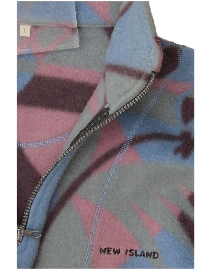 Vintage hombres zip cuello polar jumper grande multicolor Fair Isle