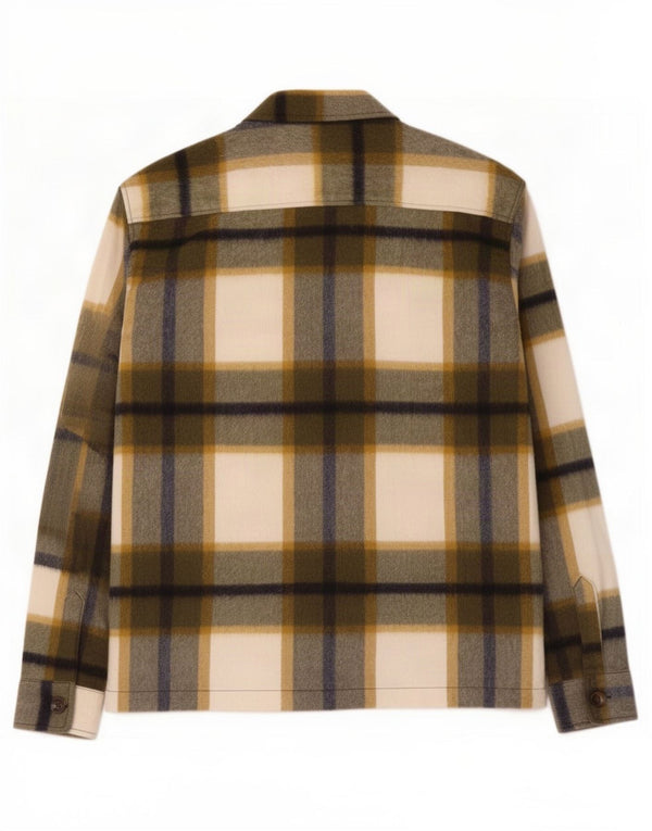 Zara Hombre Camisa Sobrecamisa De Franela De Ajuste Relajado Cuadros Caqui Pequeños