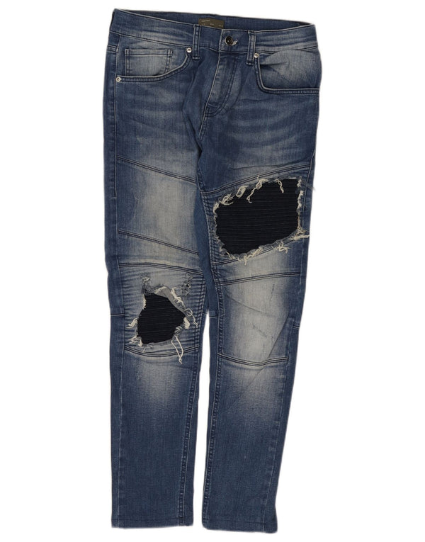 Zara Jeans ajustados desgastados para hombre EU 40 Medium W31 L28 Bloque de color azul