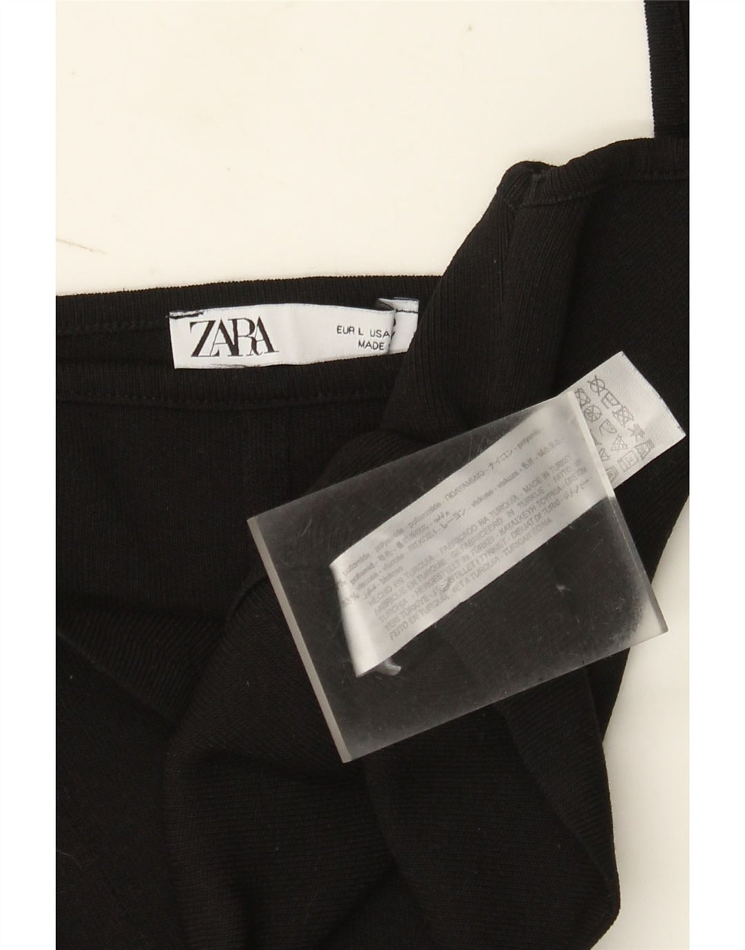 Zara Mujer Crop Top Sin Mangas UK 44 Grande Poliamida Negra