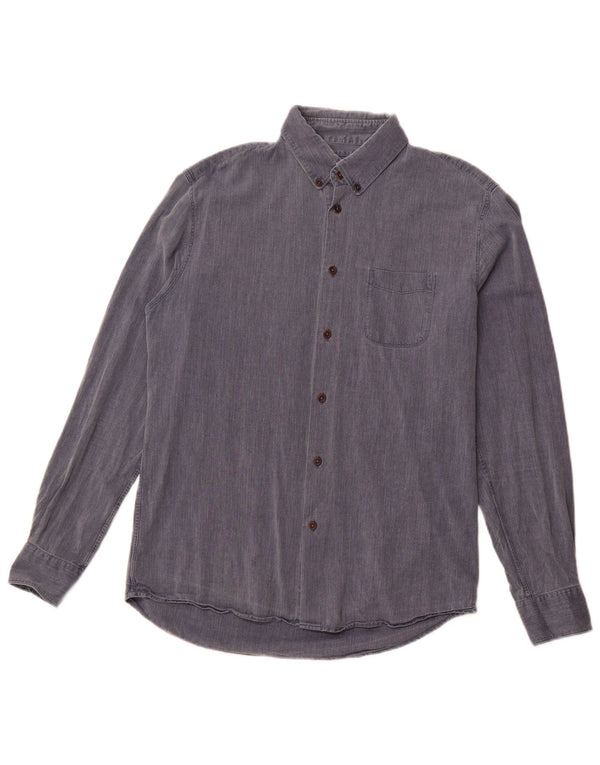 Camisa de hombre Jigsaw de algodón en espiga azul medio