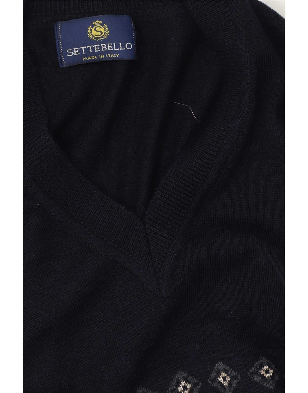 Settebello Jersey con cuello en V para hombre, talla grande, color azul marino, Fair Isle