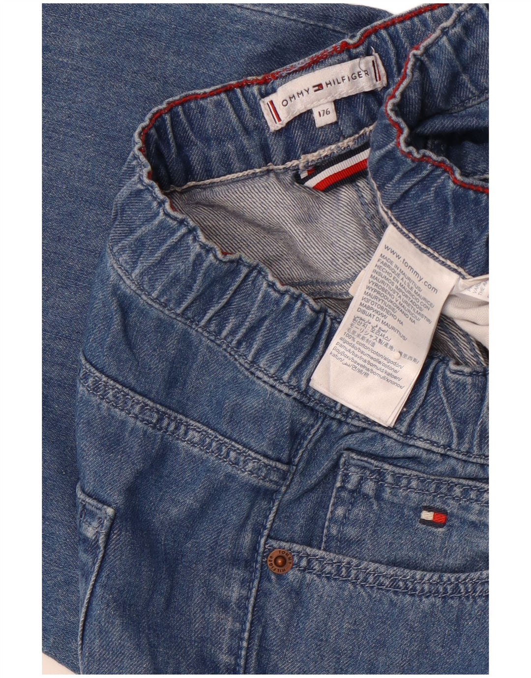 TOMMY HILFIGER Vaqueros Capri de pierna ancha para niñas 15-16 años W28 L23 Algodón azul