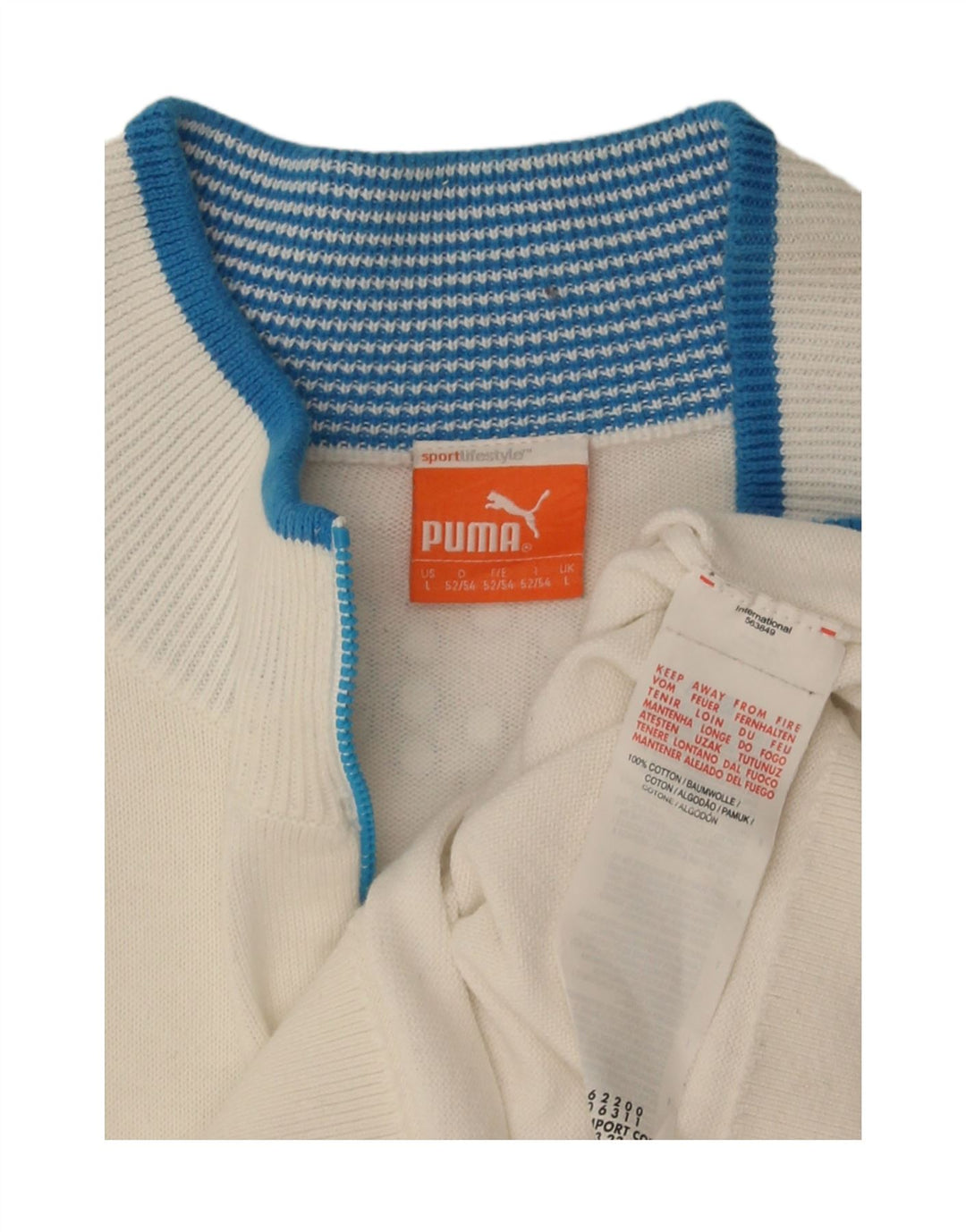 Puma Hombre Zip Neck Jumper Sweater Grande Blanco Rayas Algodón