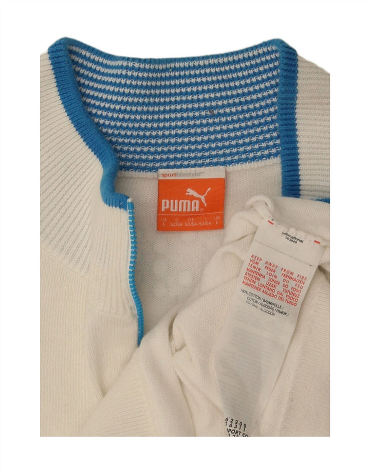 Puma Hombre Zip Neck Jumper Sweater Grande Blanco Rayas Algodón