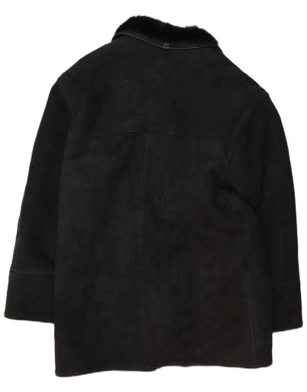 VINTAGE Abrigo de piel de oveja para hombre IT 48 Piel de oveja negra mediana