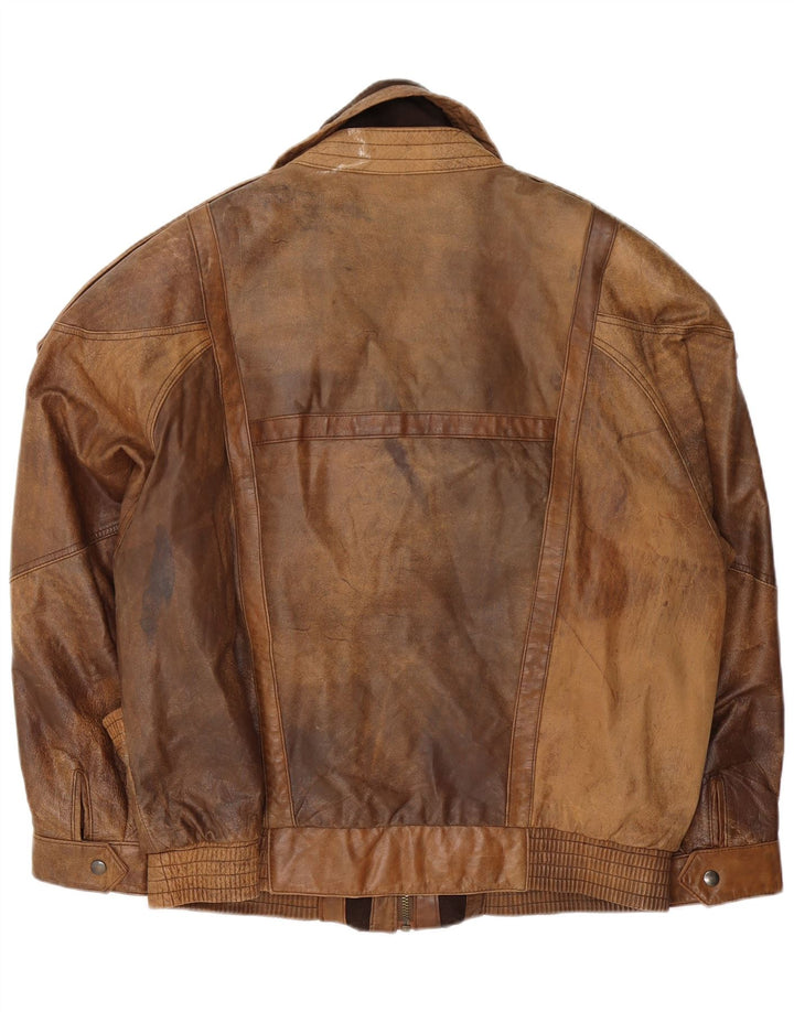 Chaqueta de cuero vintage para hombre IT 50 cuero marrón grande