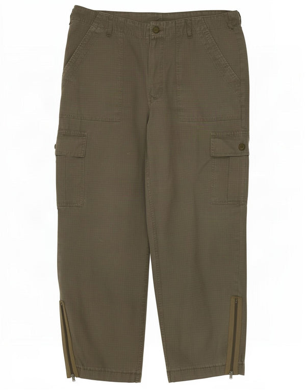 Vintage hombres holgados pantalones cargo IT 50 grande W36 L27 cheque verde