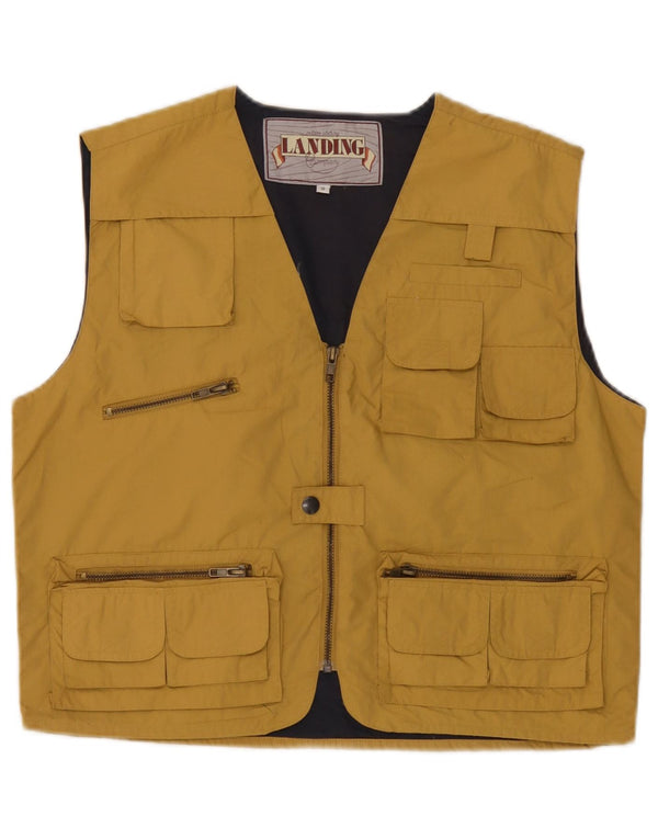Vintage Mens Utility Gilet Reino Unido 38 Poliéster amarillo medio